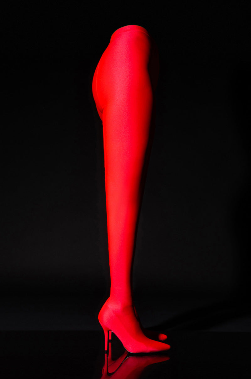 Back View Azalea Wang Star Stretch Stiletto Pant Boot In Red