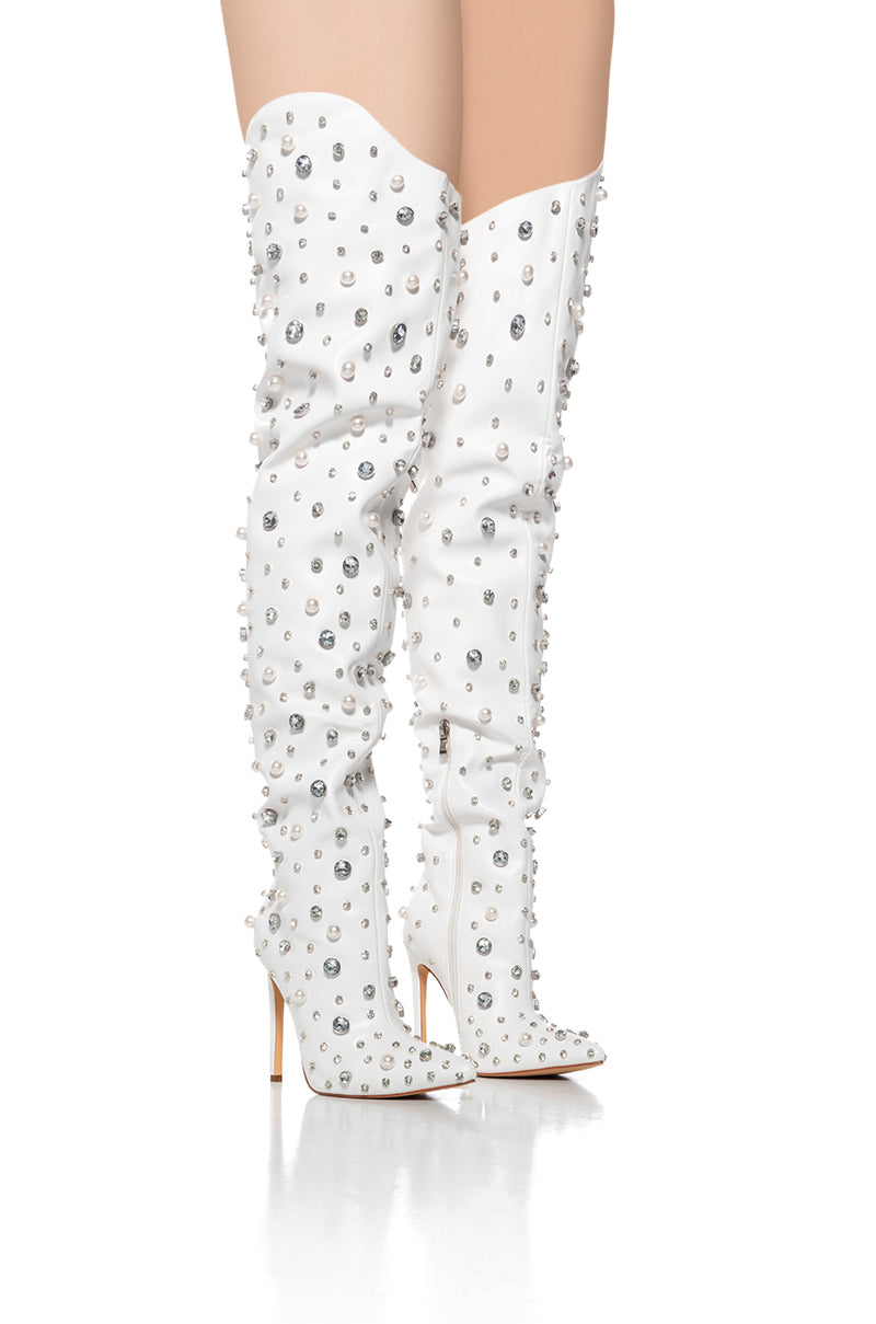 AZALEA WANG STARLING WHITE EMBELLISHED BOOT view 0