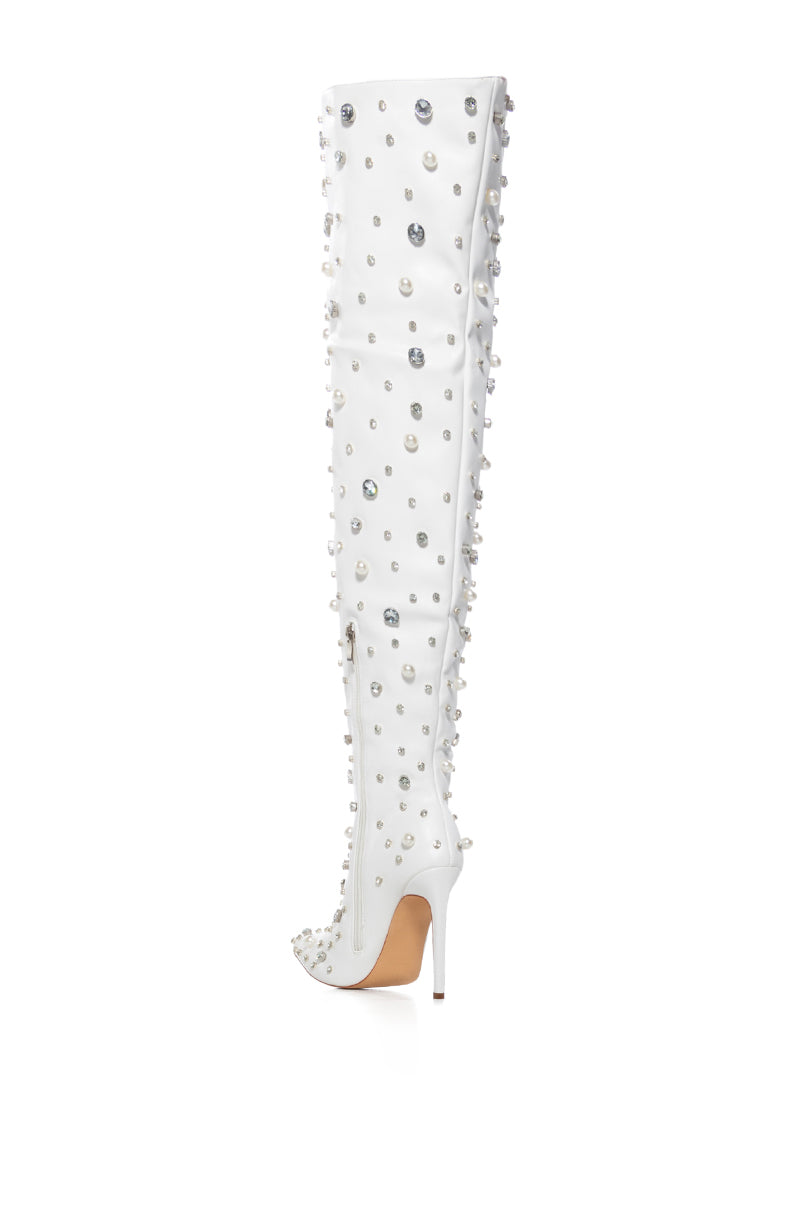 Detail View Azalea Wang Starling White Embellished Boot