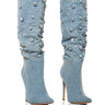 Front View Azalea Wang Starshine Denim And Rhinestone Slouch Boot