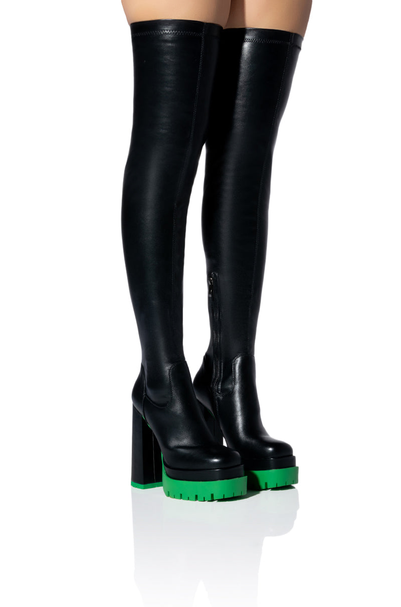 AZALEA WANG CHAR THIGH HIGH BLACK BOOT IN GREEN view 0