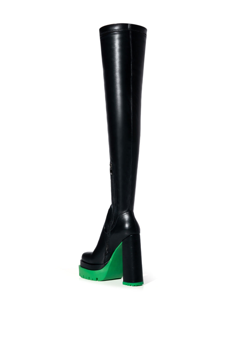 Detail View Azalea Wang Step Up Thigh High Faux Leather Boot In Green