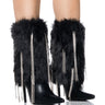 Front View Azalea Wang Stephy Black Furry Bootie With Diamond Drip Detail