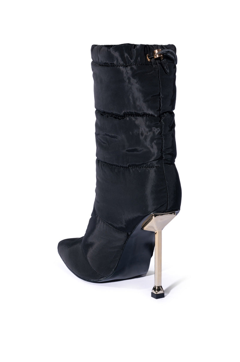 Detail View  Azalea Wang Stepping Out Stiletto Puffer Bootie In Black