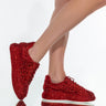 Front View Azalea Wang Stop And Stare Flat Sneaker In Red