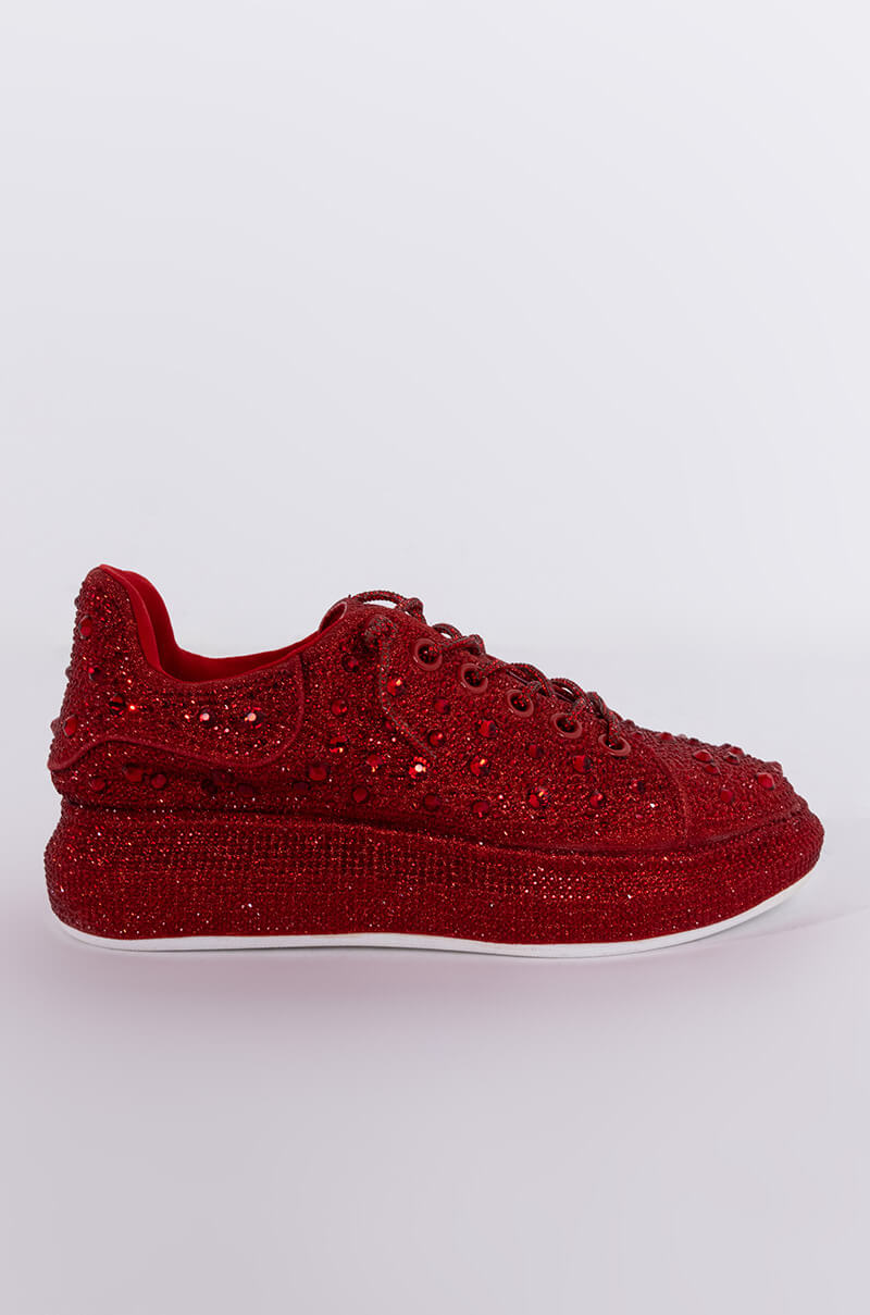Back View Azalea Wang Stop And Stare Flat Sneaker In Red 2