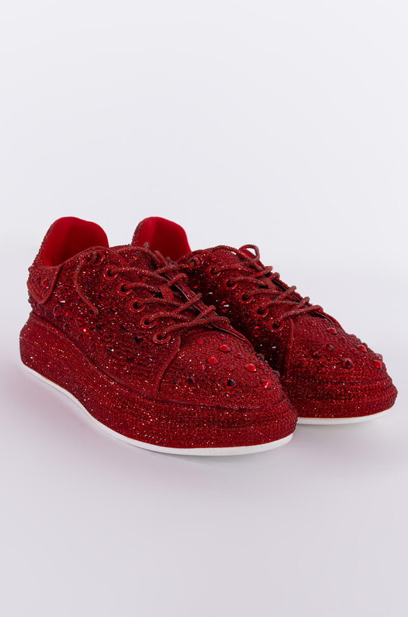 Detail View Azalea Wang Stop And Stare Flat Sneaker In Red 3