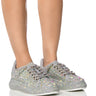 Front View Azalea Wang Stop And Stare Flat Sneaker In Silver