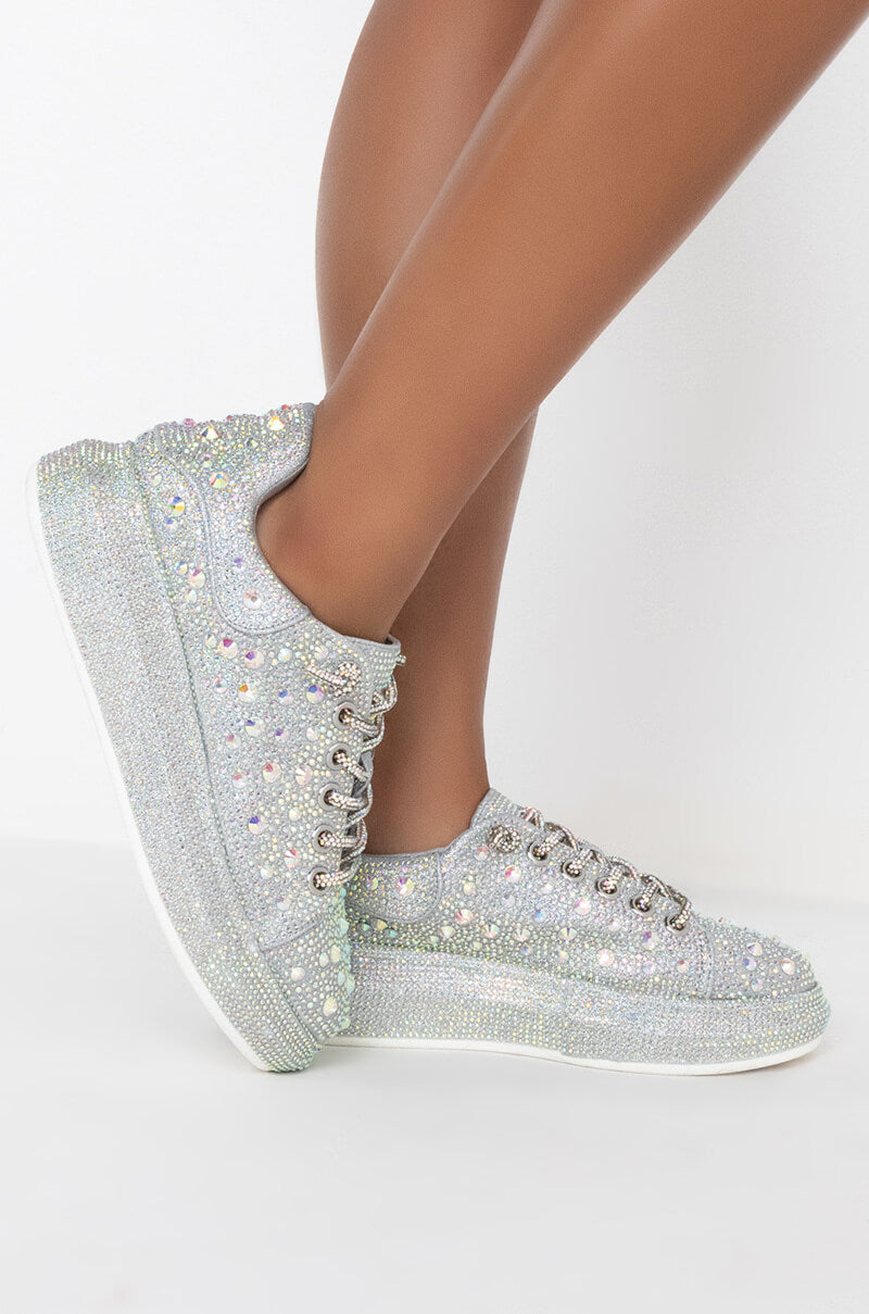 Side View Azalea Wang Stop And Stare Flat Sneaker In Silver