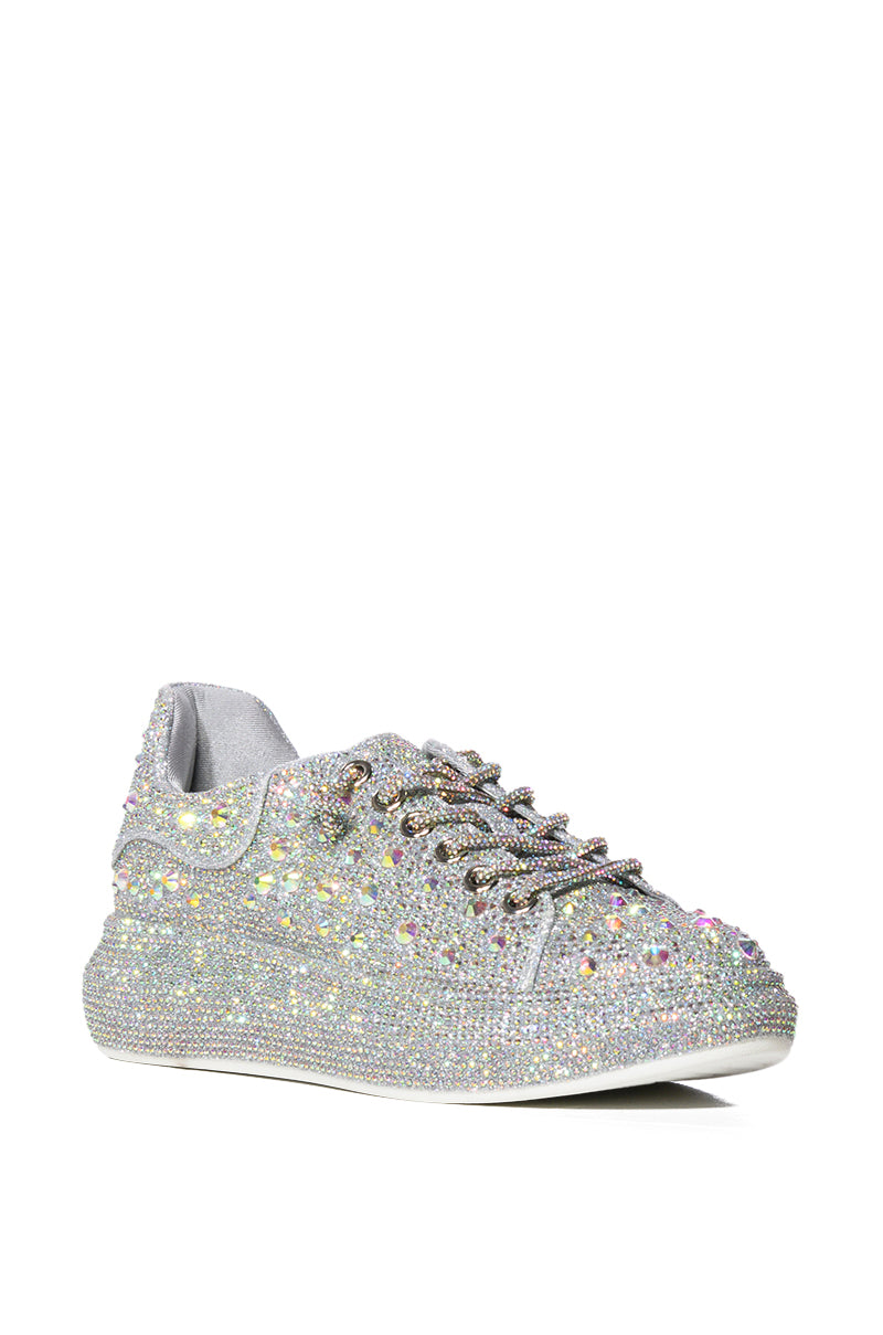 Detail View Azalea Wang Stop And Stare Flat Sneaker In Silver