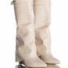 Front View Azalea Wang Stuck On You Fold Over Wedge Boot In Bone Croc