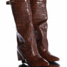 Front View Azalea Wang Stuck On You Fold Over Wedge Boot In Brown Croc