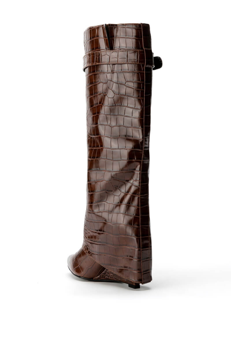 Detail View Azalea Wang Stuck On You Fold Over Wedge Boot In Brown Croc 3