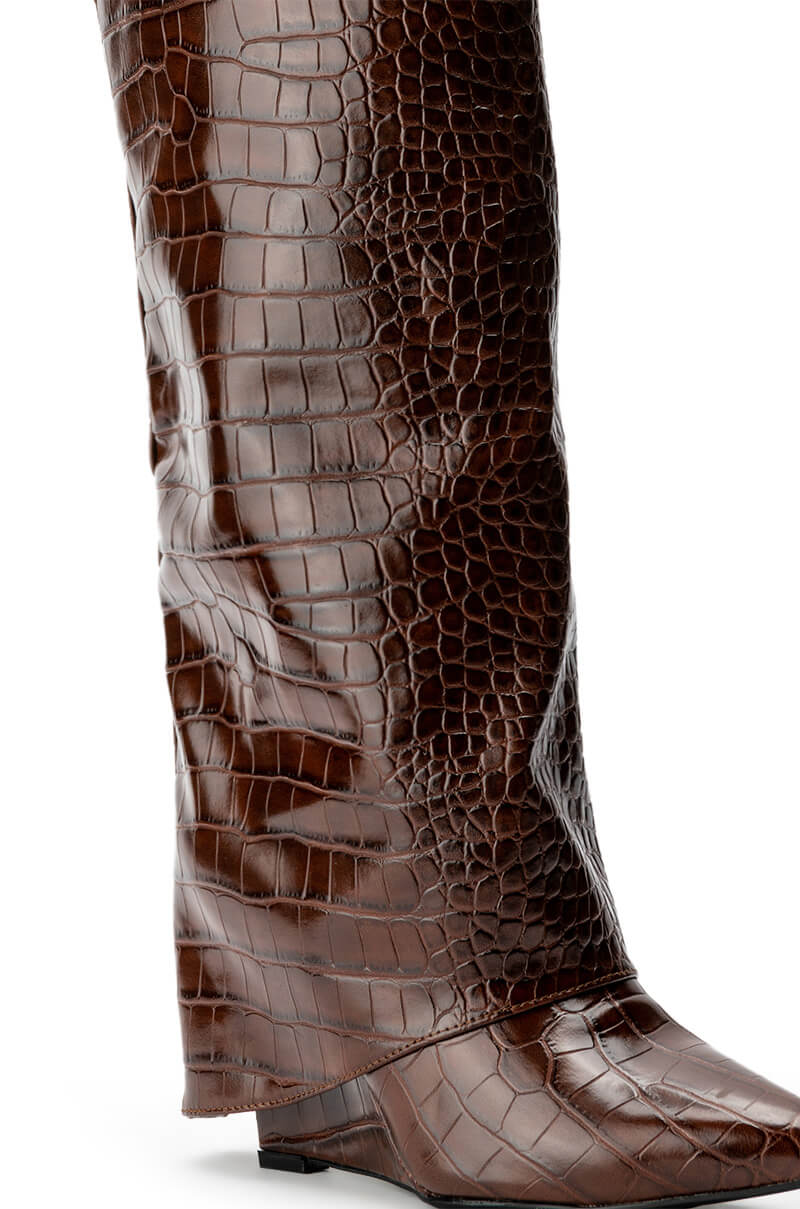 Full View Azalea Wang Stuck On You Fold Over Wedge Boot In Brown Croc 4