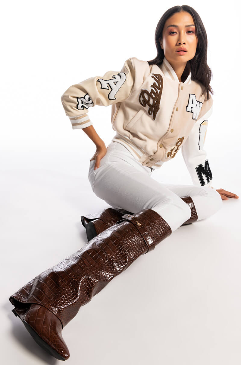 Extra View Azalea Wang Stuck On You Fold Over Wedge Boot In Brown Croc 5