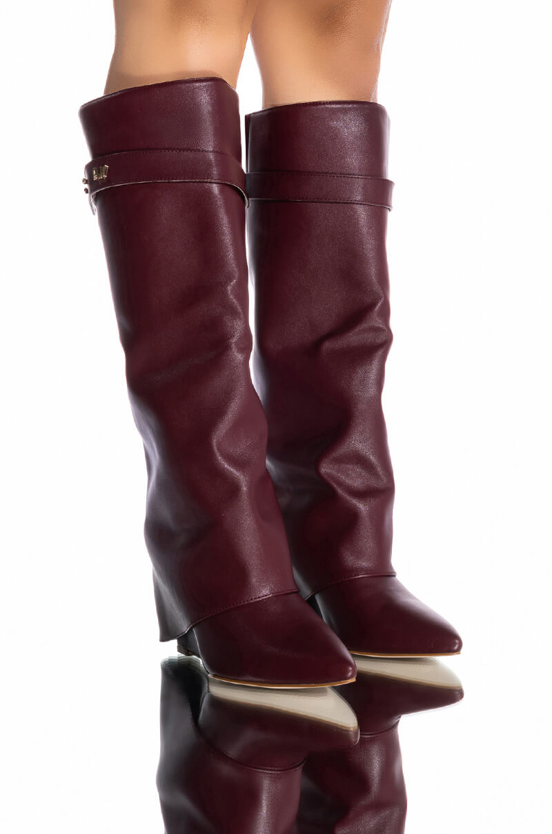 AZALEA WANG MELINA FOLD OVER WEDGE BOOT IN BURGUNDY view 0