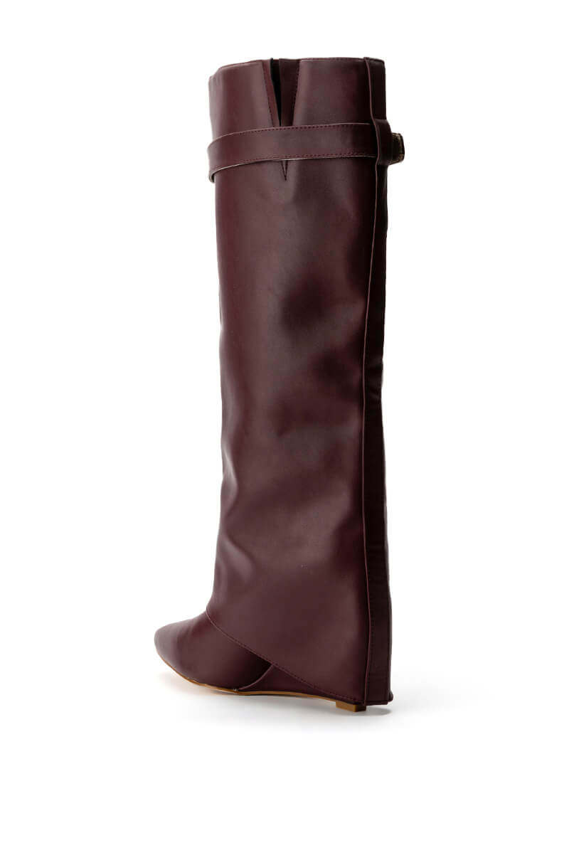 Detail View Azalea Wang Stuck On You Fold Over Wedge Boot In Burgundy