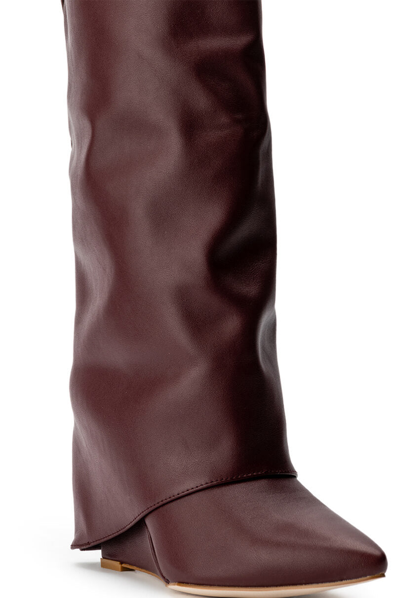 Full View Azalea Wang Stuck On You Fold Over Wedge Boot In Burgundy