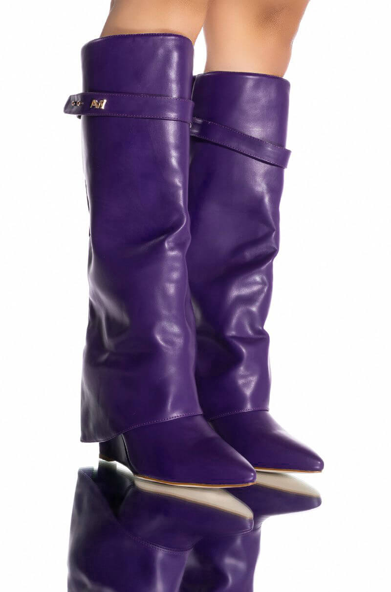 Front View Azalea Wang Stuck On You Fold Over Wedge Boot In Purple