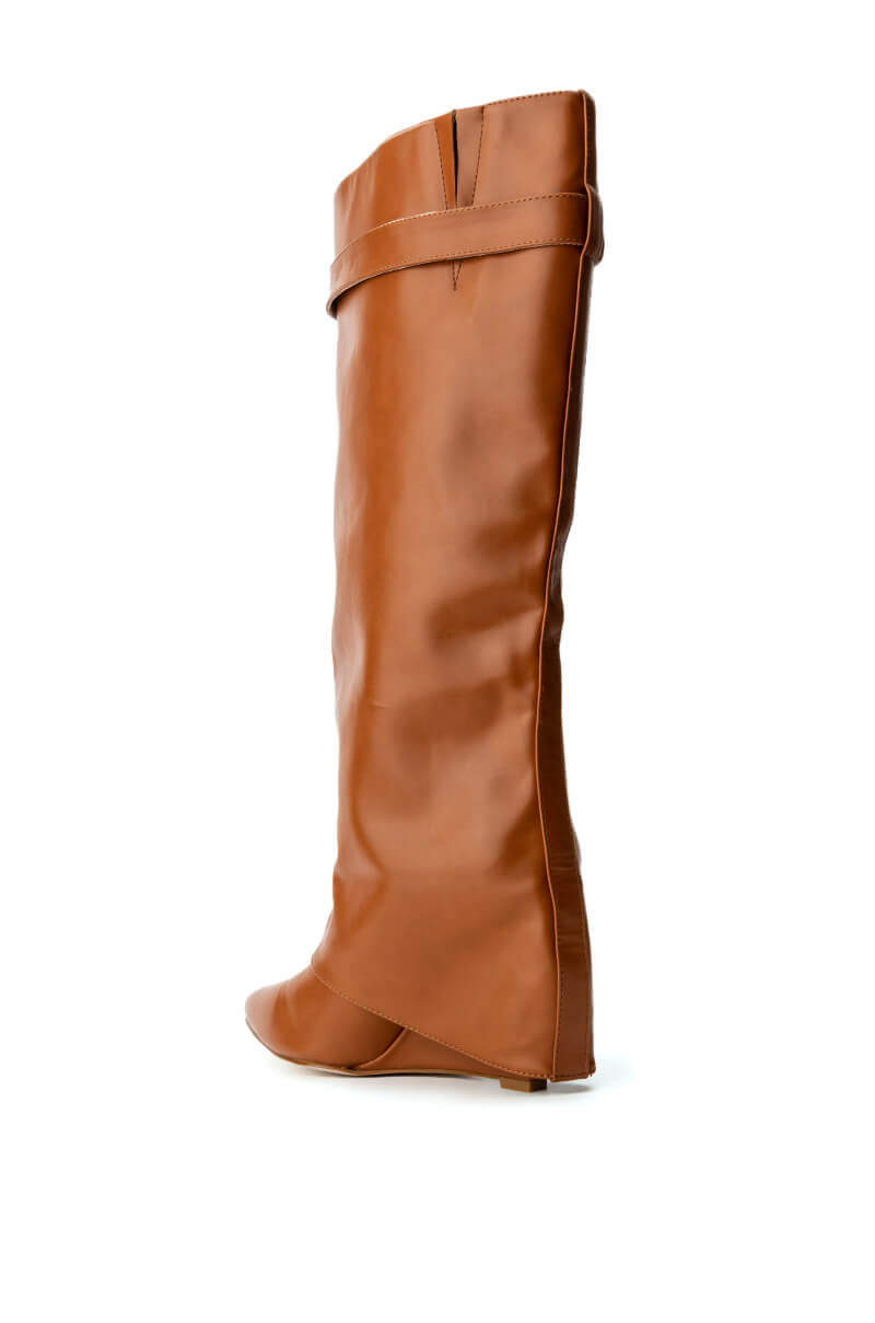 Detail View Azalea Wang Stuck On You Fold Over Wedge Boot In Tan