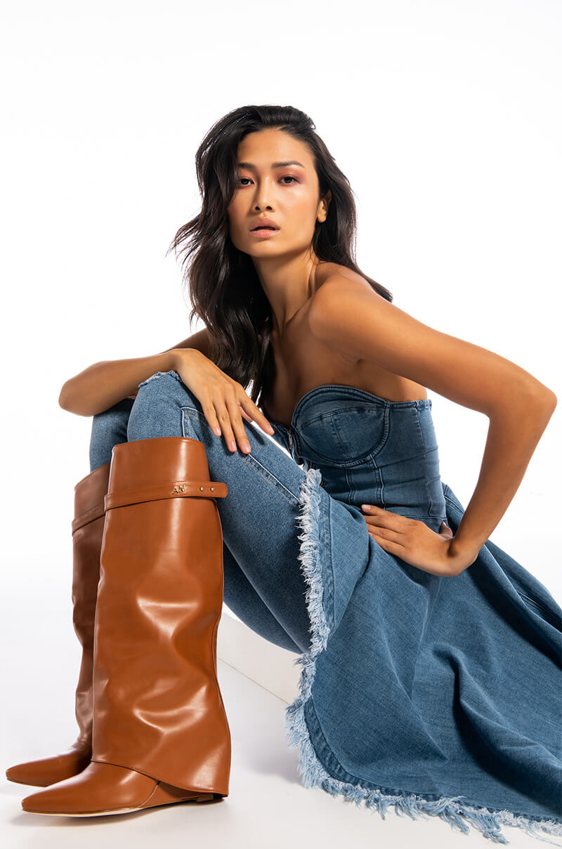 Extra View Azalea Wang Stuck On You Fold Over Wedge Boot In Tan