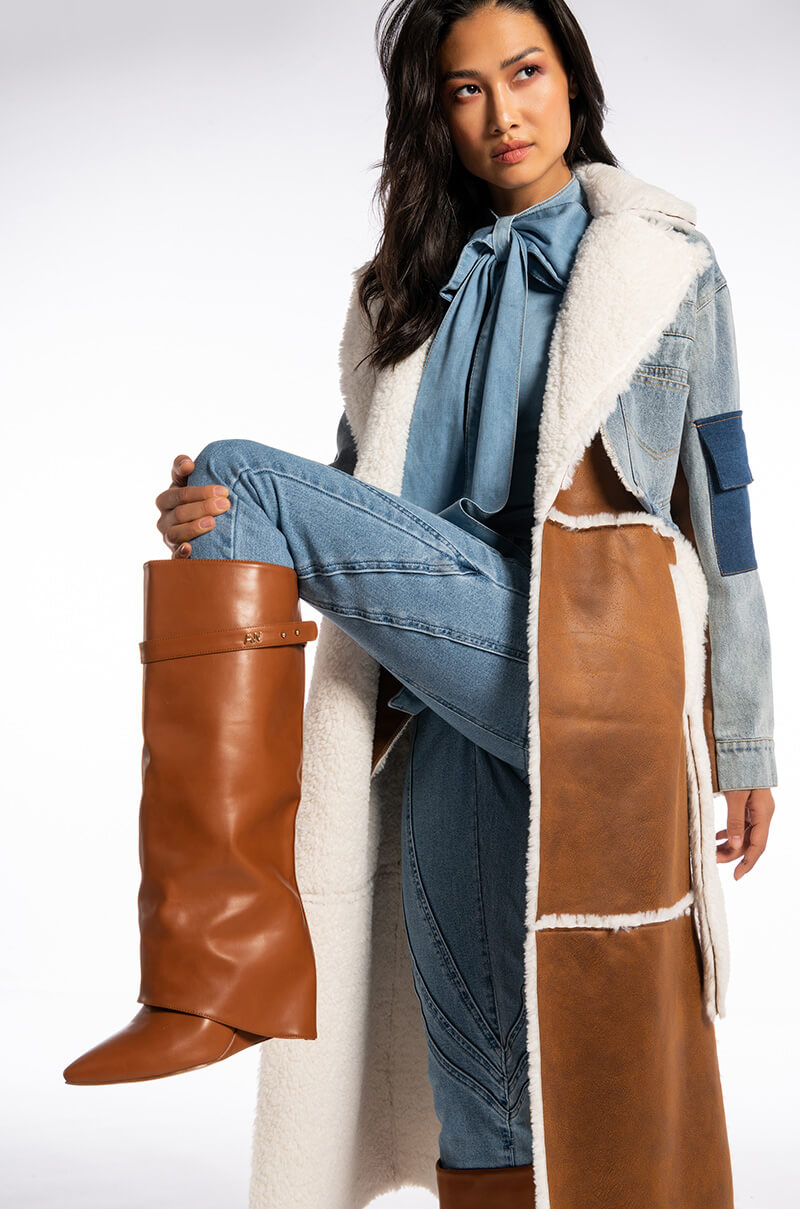 Extra View Azalea Wang Stuck On You Fold Over Wedge Boot In Tan