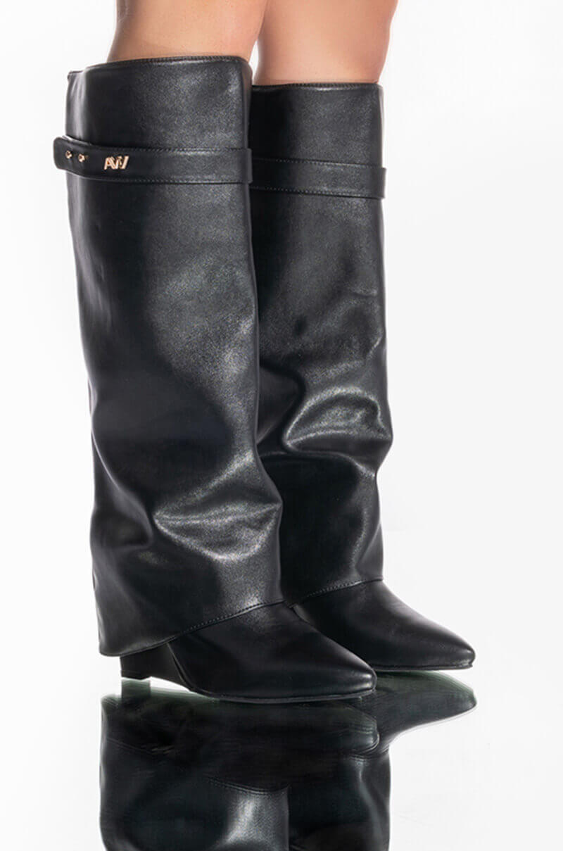 Front View Azalea Wang Stuck On You Wedge Boot In Black