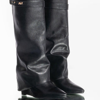Front View Azalea Wang Stuck On You Wedge Boot In Black