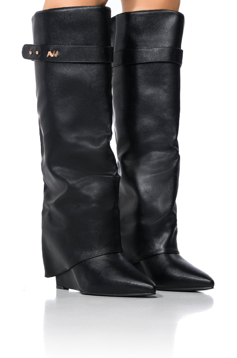 Front View Azalea Wang Stuck On You Wedge Boot In Black view 7