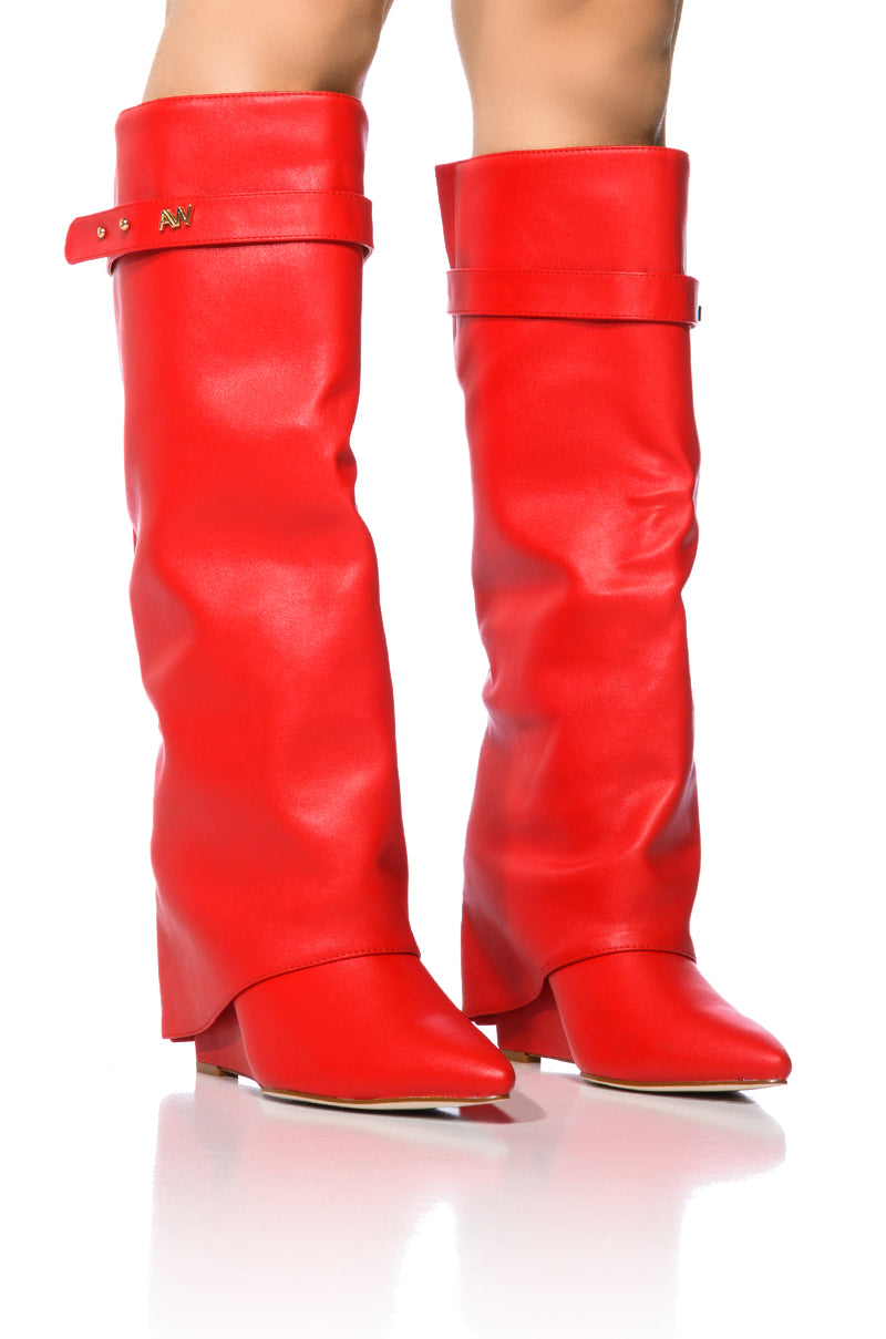 Front View Azalea Wang Stuck On You Wedge Boot In Red