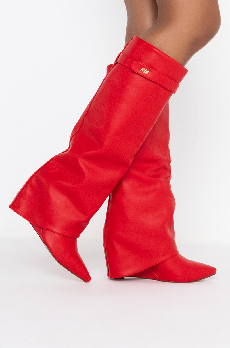 Side View Azalea Wang Stuck On You Wedge Boot In Red