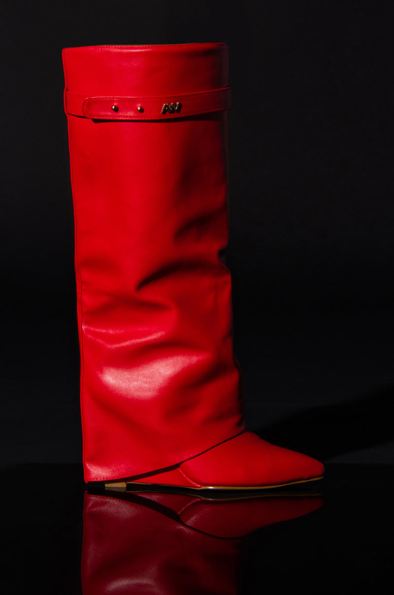 Side View Azalea Wang Stuck On You Wedge Boot In Red