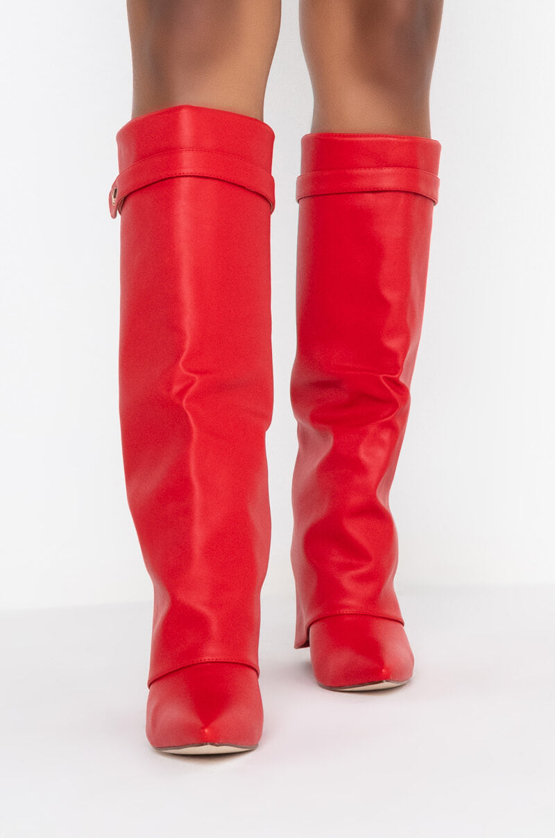 Back View Azalea Wang Stuck On You Wedge Boot In Red