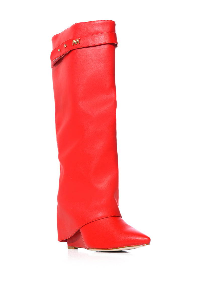 Back View Azalea Wang Stuck On You Wedge Boot In Red