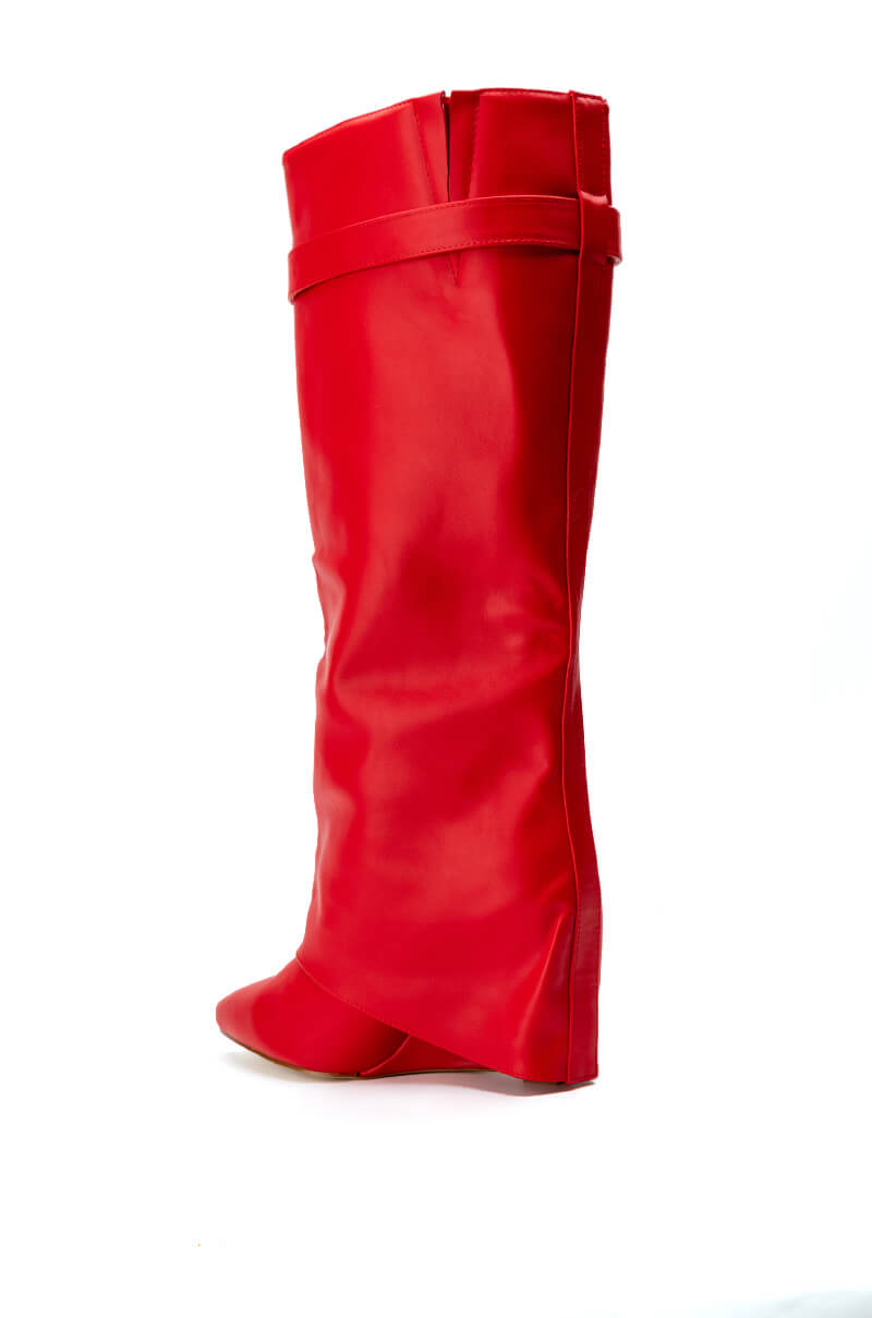 Detail View Azalea Wang Stuck On You Wedge Boot In Red