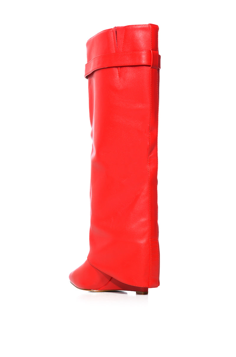 Detail View Azalea Wang Stuck On You Wedge Boot In Red