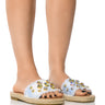 Front View Azalea Wang Sunbeam Embellished Flat Espadrille Sandal In Multi