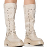 Front View Azalea Wang Sunderland Beige Faux Suede Bootie