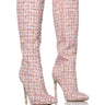 Front View Azalea Wang Sunniva Plaid Stiletto Boot In Pink