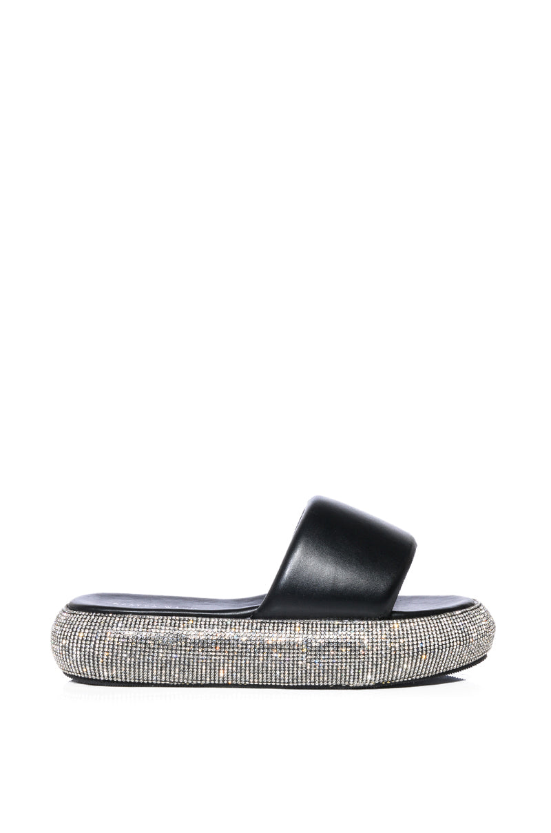 Side View Azalea Wang Sunny Days Rhinestone Embellished Sandal In Black