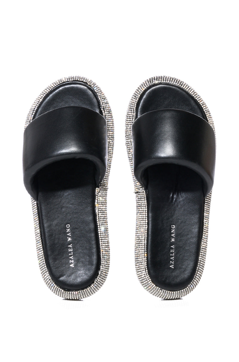 Back View Azalea Wang Sunny Days Rhinestone Embellished Sandal In Black