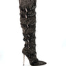 Front View Azalea Wang Superior Thigh High Rhinestone Spike Stiletto Boot