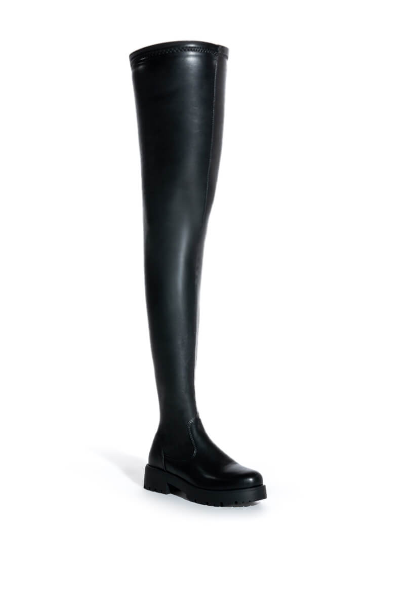 Back View Azalea Wang Surgical Flatform Boot In Stretch Pu