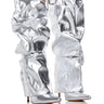 Front View Azalea Wang Sutter Silver Metallic Pant Look Boot