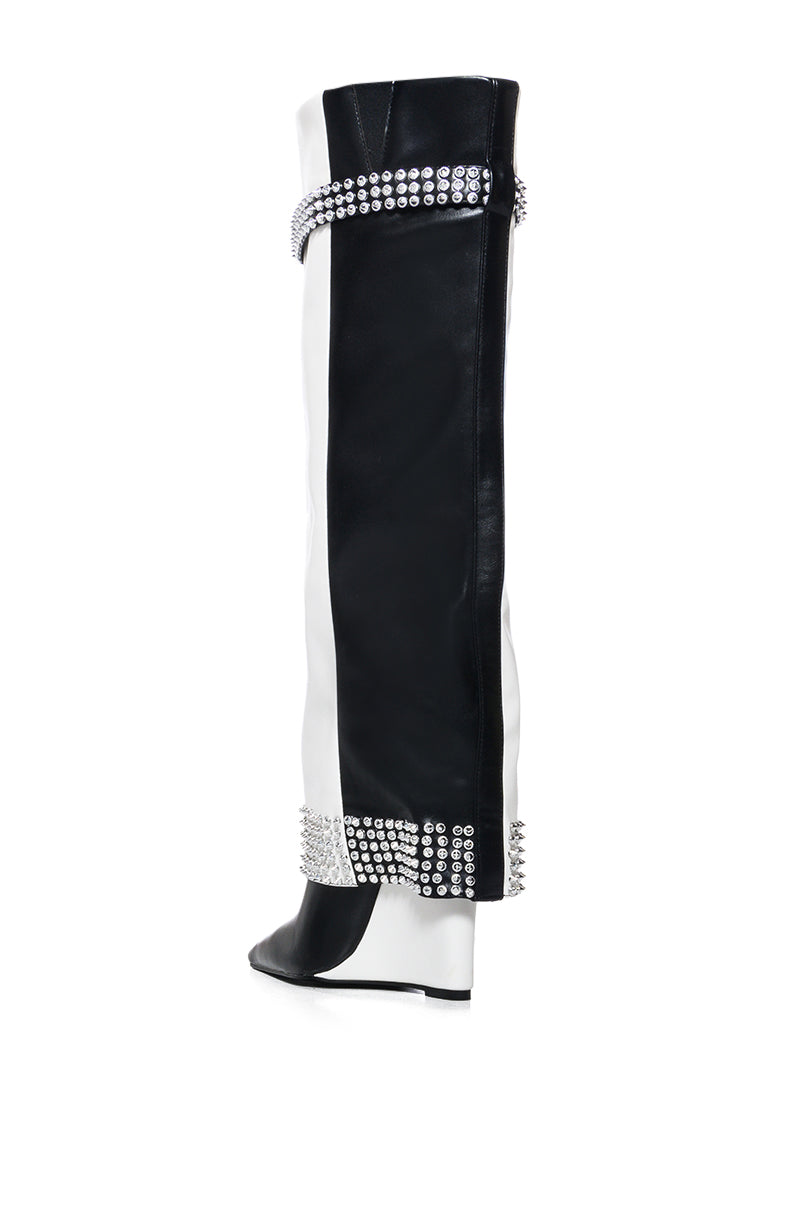 Detail View Azalea Wang Swans Black And White Colorblock Studded Boot view 4