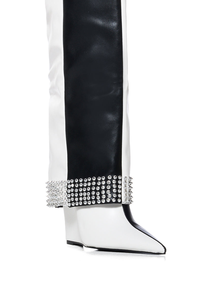 Full View Azalea Wang Swans Black And White Colorblock Studded Boot view 5