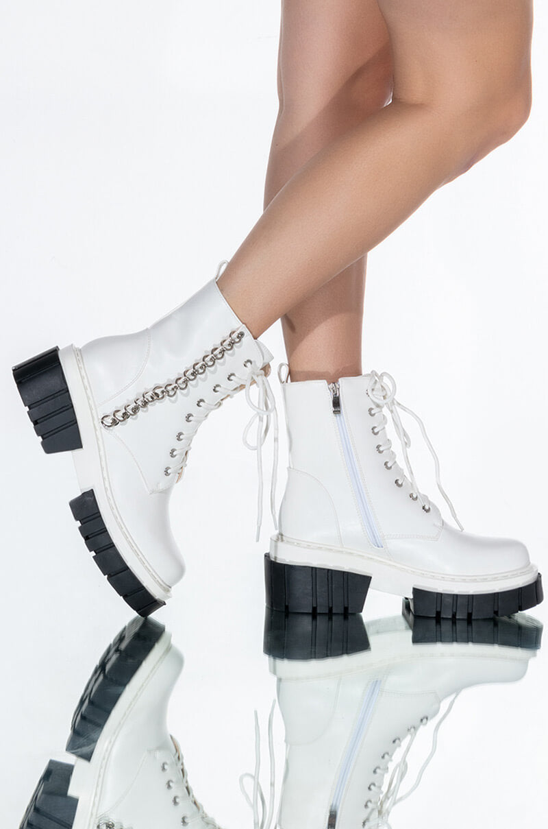 Front View Azalea Wang Sweet Like Honey Flatform Bootie In White