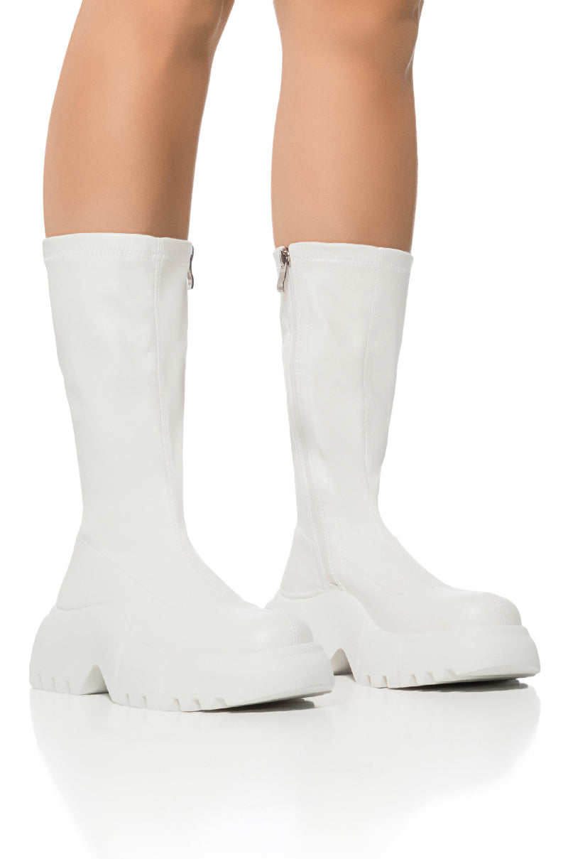 Front View Azalea Wang Sweetbay White Futuristic Boot