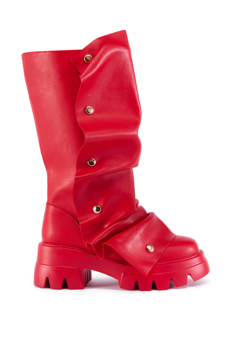 Back View Azalea Wang Sybel Button Flat Bootie In Red