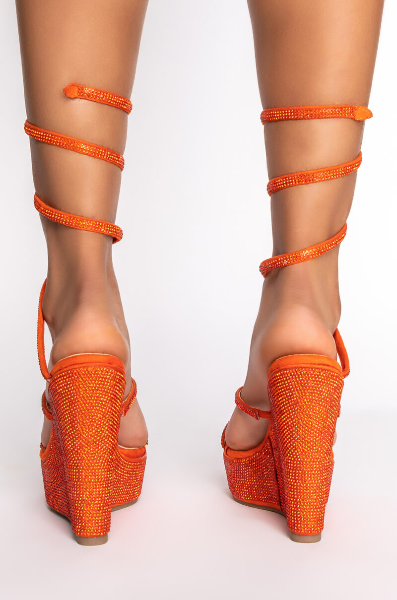 Detail View Azalea Wang Take Me To The Cosmo Wedge Sandal In Orange